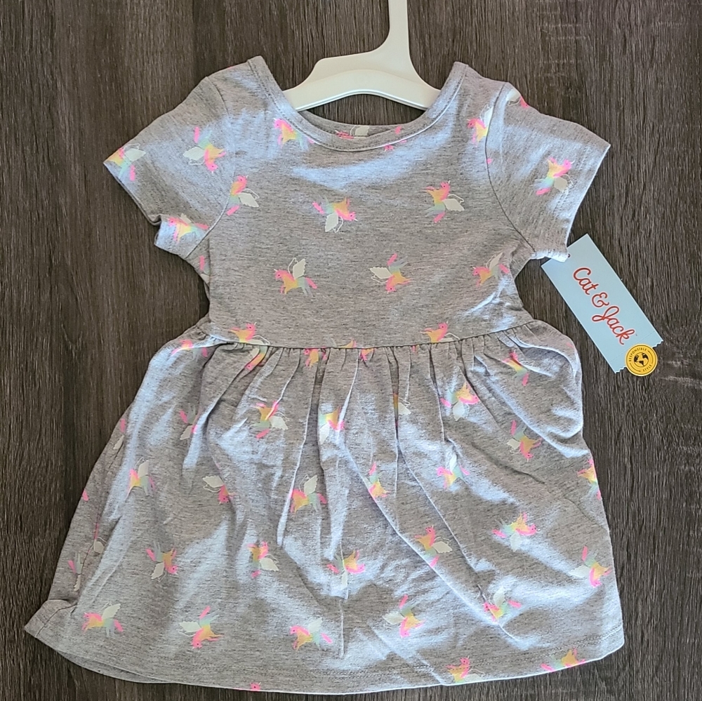 Cat & Jack Unicorn Print Short Sleeve Dress - 18M